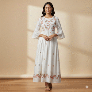 Elegant Floral Embroidered Women Maxi Dress