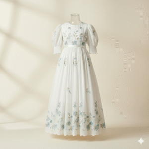 Elegant White Floral Embroidered Girls Frock