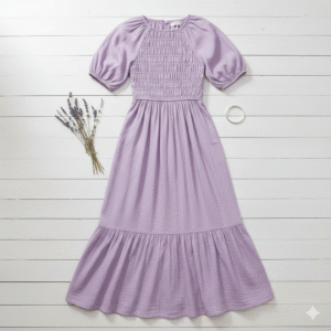 Elegant Lavender Smocked Women Maxi Dress